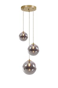 Monza 31cm Round Pendant, 3 x G9, Satin Gold/Smoke Plated