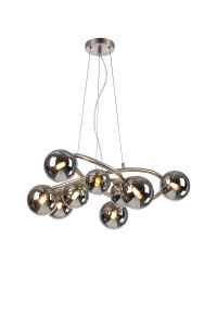 Monza 70cm Twisted Pendant, 9 x G9, Satin Nickel, Chrome Plated Glass