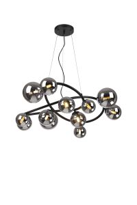 Monza 90cm Twisted Pendant, 12 x G9, Satin Black, Chrome Plated Glass