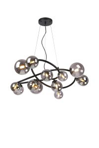 Monza 90cm Twisted Pendant, 12 x G9, Satin Black, Smoke Plated Glass