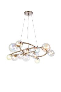 Monza 90cm Twisted Pendant, 12 x G9, Satin Nickel, Iridescent Plated Glass