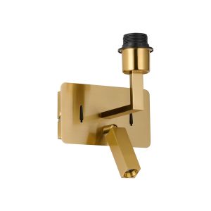 Clara Wall + Reading Light with USB-C + USB-A Socket, 1 x E27 + 3W LED, 3000K, 270lm, Individually Switched, Brass Gold, 3yrs Warranty