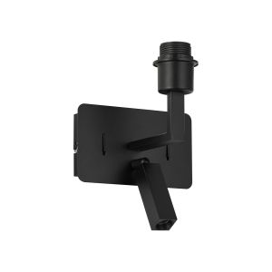Clara Wall + Reading Light with USB-C + USB-A Socket, 1 x E27 + 3W LED, 3000K, 270lm, Individually Switched, Satin Black, 3yrs Warranty