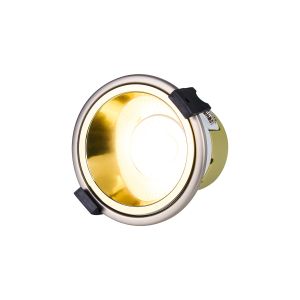 Mila, 5/8W, Triac Dimmable 4CCT LED Fire Rated Downlight, Gold Inner & Satin Nickel Trim, Cut Out: 70mm, 800lm 60° Deg, IP65, 5yrs Warranty