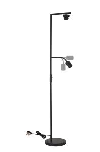 Zenth Satin Black 1 Light E27 + Reading 1 Light GU10, 155cm Downward Floor Lamp Without Shade,