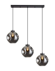 SPECIAL ITEM*** Zenth Satin Black 3 Light E27 2m Linear Multiple Pendant With Glass Mix