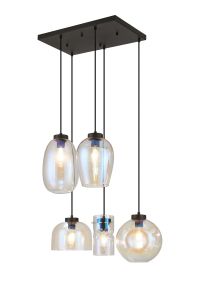 SPECIAL ITEM*** Zenth Satin Black With Mixed Glass, 5 Light E27 2m Rectangular Multiple Pendant