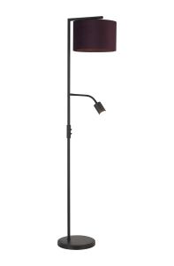Zenth Floor Lamp, 1 Light E27, Satin Black/Aubergine 30x20cm Velvet Shade