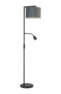 Zenth Floor Lamp, 1 Light E27, Satin Black/Dark Grey/Silver 30x20cm Velvet Shade
