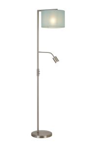 Zenth Floor Lamp, 1 Light E27, Satin Nickel/Duck Egg 30x20cm Linen Shade