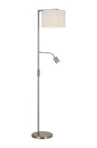 Zenth Floor Lamp, 1 Light E27, Satin Nickel/Porcelain 30x20cm Faux Silk Shade
