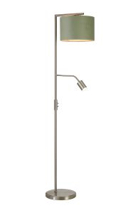 Zenth Floor Lamp, 1 Light E27, Satin Nickel/Sage Green/Prosecco 30x20cm Velvet Shade