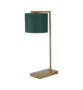Zenth Table Lamp, 1 Light E27, Antique Brass/Forest Green 20x16.5cm Velvet Shade