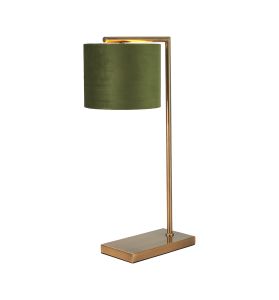 Zenth Table Lamp, 1 Light E27, Antique Brass/Moss Green/Gold 20x16.5cm Velvet Shade