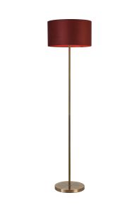 Zenth Floor Lamp, 1 Light E27, Antique Brass/Oxblood 40x22cm Velvet Shade