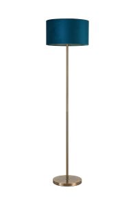 Zenth Floor Lamp, 1 Light E27, Antique Brass/Teal 40x22cm Velvet Shade