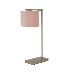 Zenth Table Lamp, 1 Light E27, Satin Nickel/Blush Pink/Prosecco 20x16.5cm Velvet Shade
