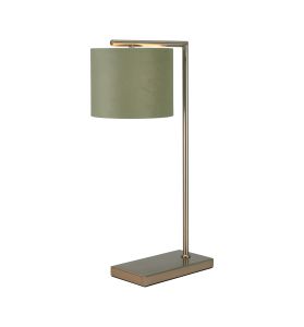 Zenth Table Lamp, 1 Light E27, Satin Nickel/Sage Green/Prosecco 20x16.5cm Velvet Shade
