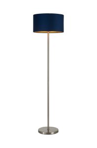 Zenth Floor Lamp, 1 Light E27, Satin Nickel/Navy/Gold 40x22cm Velvet Shade