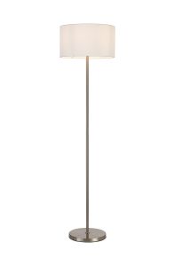 Zenth Floor Lamp, 1 Light E27, Satin Nickel/Porcelain 40x22cm Faux Silk Shade