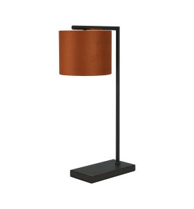 Zenth Table Lamp, 1 Light E27, Satin Black/Burnt Orange/Copper 20x16.5cm Velvet Shade