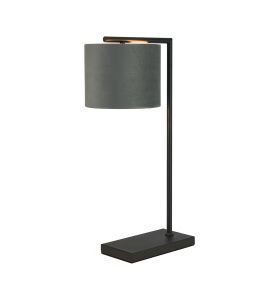 Zenth Table Lamp, 1 Light E27, Satin Black/Dark Grey/Silver 20x16.5cm Velvet Shade