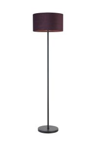 Zenth Floor Lamp, 1 Light E27, Satin Black/Aubergine 40x22cm Velvet Shade
