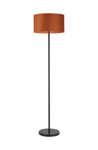 Zenth Floor Lamp, 1 Light E27, Satin Black/Burnt Orange/Copper 40x22cm Velvet Shade