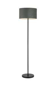 Zenth Floor Lamp, 1 Light E27, Satin Black/Dark Grey/Silver 40x22cm Velvet Shade