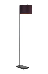 Zenth Floor Lamp, 1 Light E27, Satin Black/Aubergine 30x20cm Velvet Shade