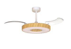 Coin Fan M 49cm 40W LED Dimmable Ceiling With Built-In 30W DC Fan, 3000-5000K Remote, APP, Alexa&Google Voice Control, 6400lm, Wood/White