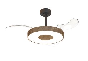 Coin Fan M 49cm 40W LED Dimmable Ceiling With Built-In 30W DC Fan, 3000-5000K Remote, APP, Alexa&Google Voice Control, 6400lm, Walnut/Black