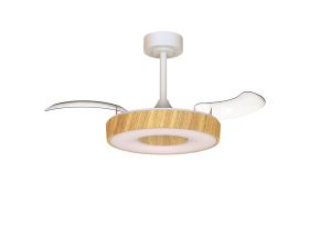 Coin Fan Mini Smart 40cm 36W LED Dimmable Ceiling With Built-In 25W DC Fan, 3000-5000K Remote, APP, Alexa&Google Voice Control, 5710lm, Wood/White