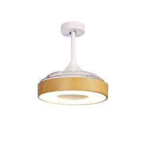 Coin Mini 45W LED Dimmable Ceiling Light With Built-In 25W DC Reversible Fan, Remote & APP Control, Wood, 2500lm, 5yrs Warranty