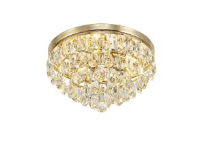 Coniston 40cm Flush Ceiling, 3 Light E14, French Gold/Crystal