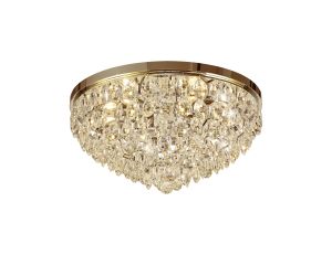 Coniston 60cm Flush Ceiling, 6 Light E14, French Gold/Crystal