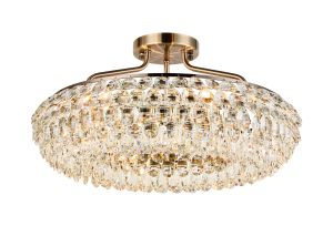 Coniston 60cm Semi Flush Ring Ceiling, 6 Light E14, Antique Brass/Crystal