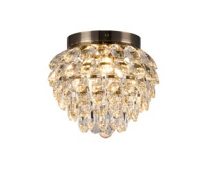 Coniston IP 25cm Ceiling, 3 Light G9, IP44, Antique Brass/Crystal