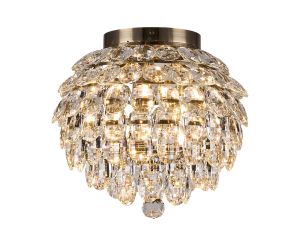 Coniston IP 35cm Ceiling, 5 Light G9, IP44, Antique Brass/Crystal