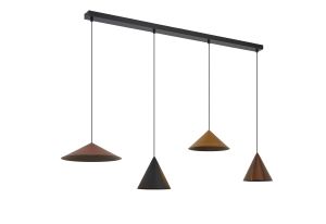 Cono 4 Light Linear Pendant, 20W LED, 3000K, 1850lm, Triac Dimmable, Leather Brown/Copper/Black, 3yrs Warranty