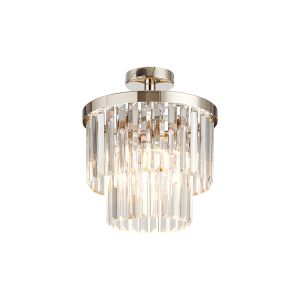 Cosette 30cm Semi Flush Ceiling, 3 Light E14, Polished Nickel/Clear Crystal