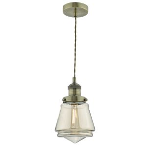 Curtis 1 Light E27 Antique Brass Adjustable Pendant With Champagne Glass Shade