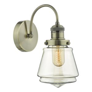 Curtis 1 Light E27 Antique Brass Wall Light With Pull Switch C/W Champagne Glass Shade