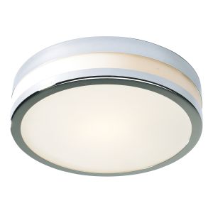 Cyro 1 Light E27 Polished Chrome Large Bathroom IP44 Flush Fitting With Opal Glass