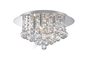 Dahribollita Flush Ceiling, 350mm Round, 4 Light G9 Polished Chrome/Crystal