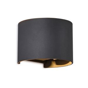 Davos Round Wall Lamp, 2 x 6W LED, 3000K, 1100lm, IP54, Dark Grey, 3yrs Warranty
