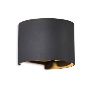 Davos Round Wall Lamp, 2 x 6W LED, 4000K, 1100lm, IP54, Dark Grey, 3yrs Warranty