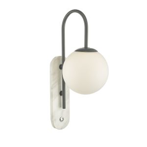 Deuce 1 Light G9 Marble Bathroom IP44 Wall Light With Push Buttom C/W Opal Glass Shade