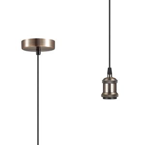 Dreifa 1.5m Single Pendant, 1 x E27, Antique Copper/Black Braided Cable (Maximum Load 1.5kg)