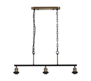 Dreifa Curved Linear Pendant (FRAME ONLY), 3 x E27, Antique Brass/Black